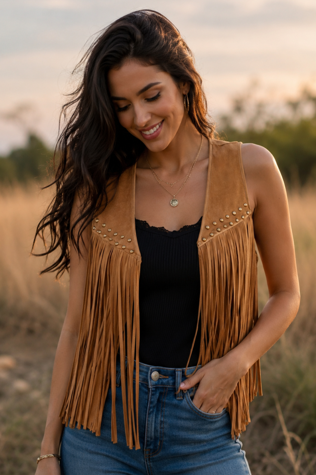 One-Size Faux Suede Fringe Vest