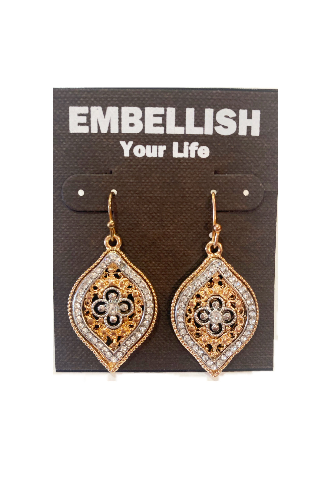 2 Tone Marquis Filigree Earrings