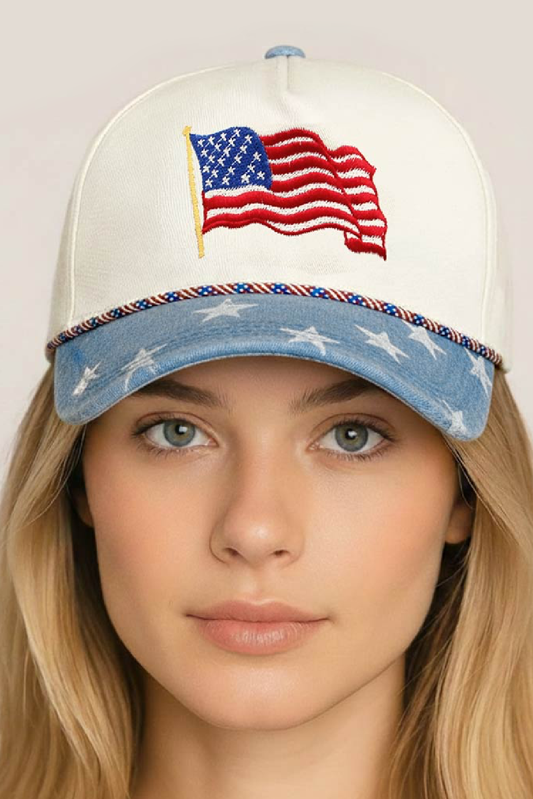 Waving American Flag Embroidered Cap