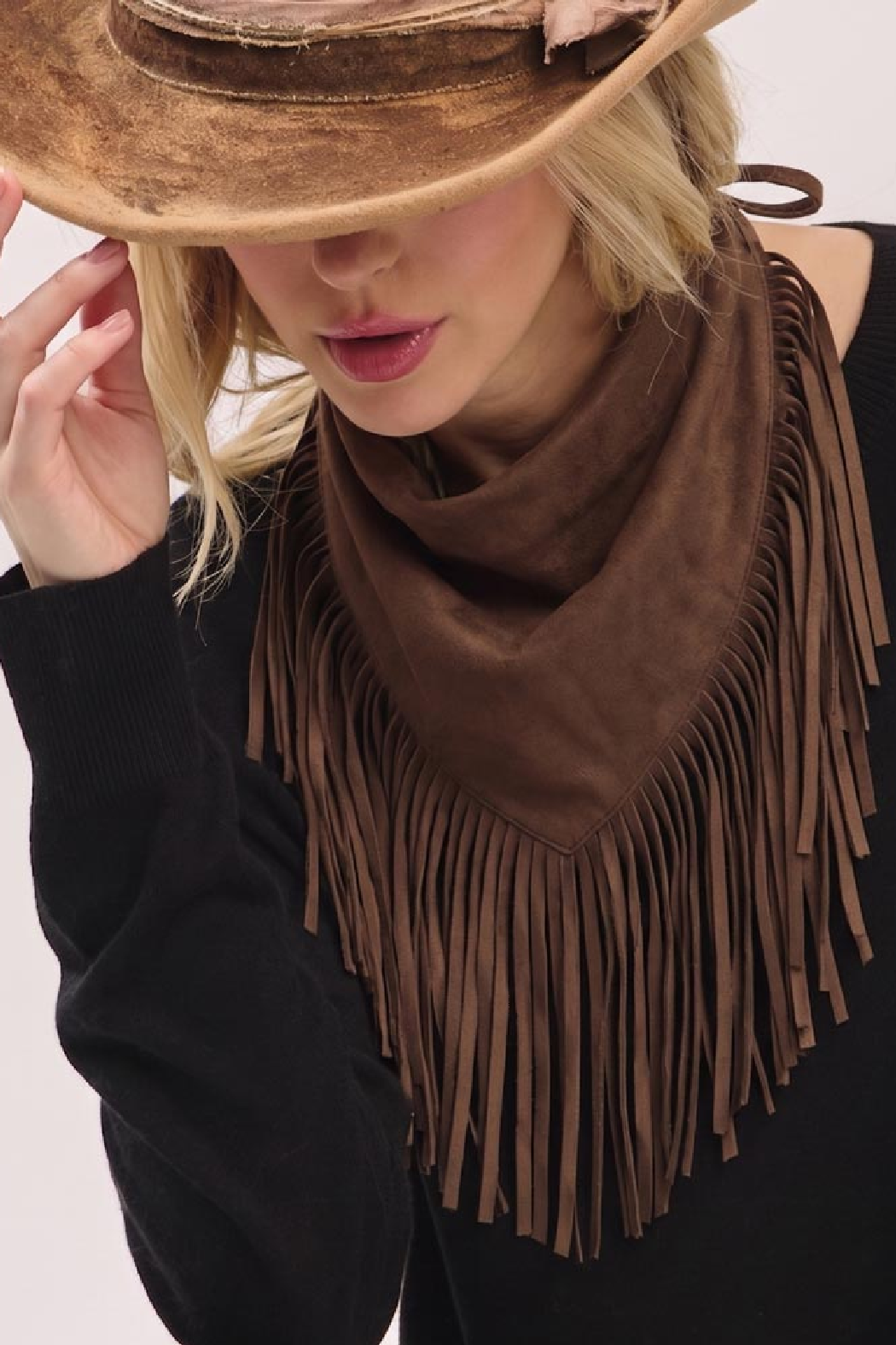 Vegan Suede Fringe Scarf