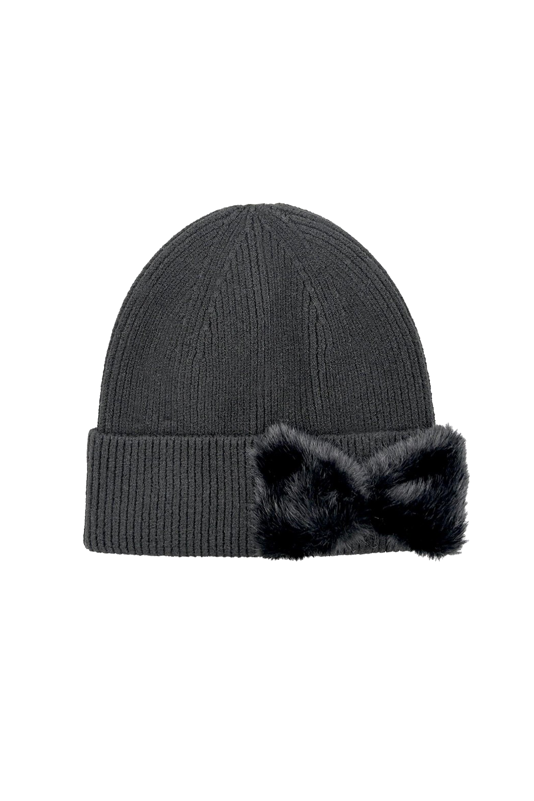 Faux Fur Bow Knit Beanie