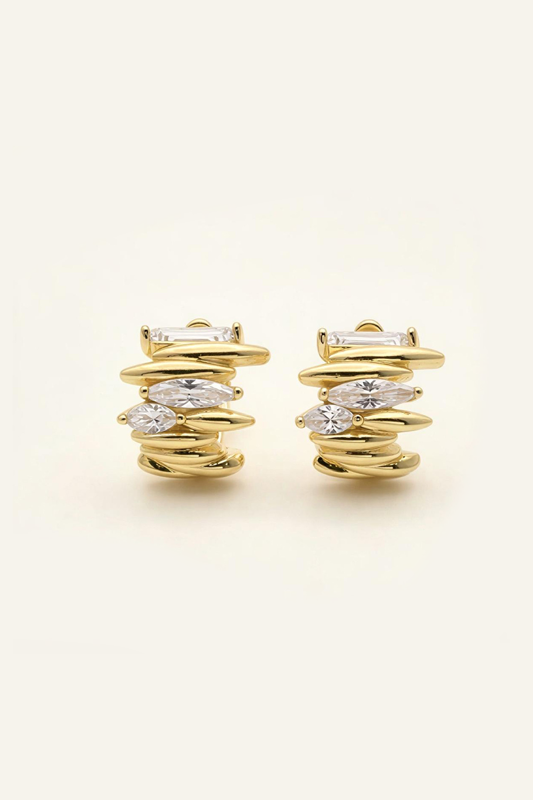 Gold Plated Stacked Marquis Earrings