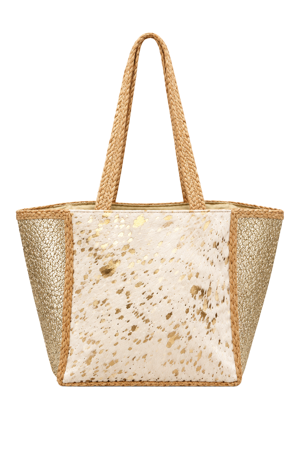 Golden Straw and Animal Print Tote Bag