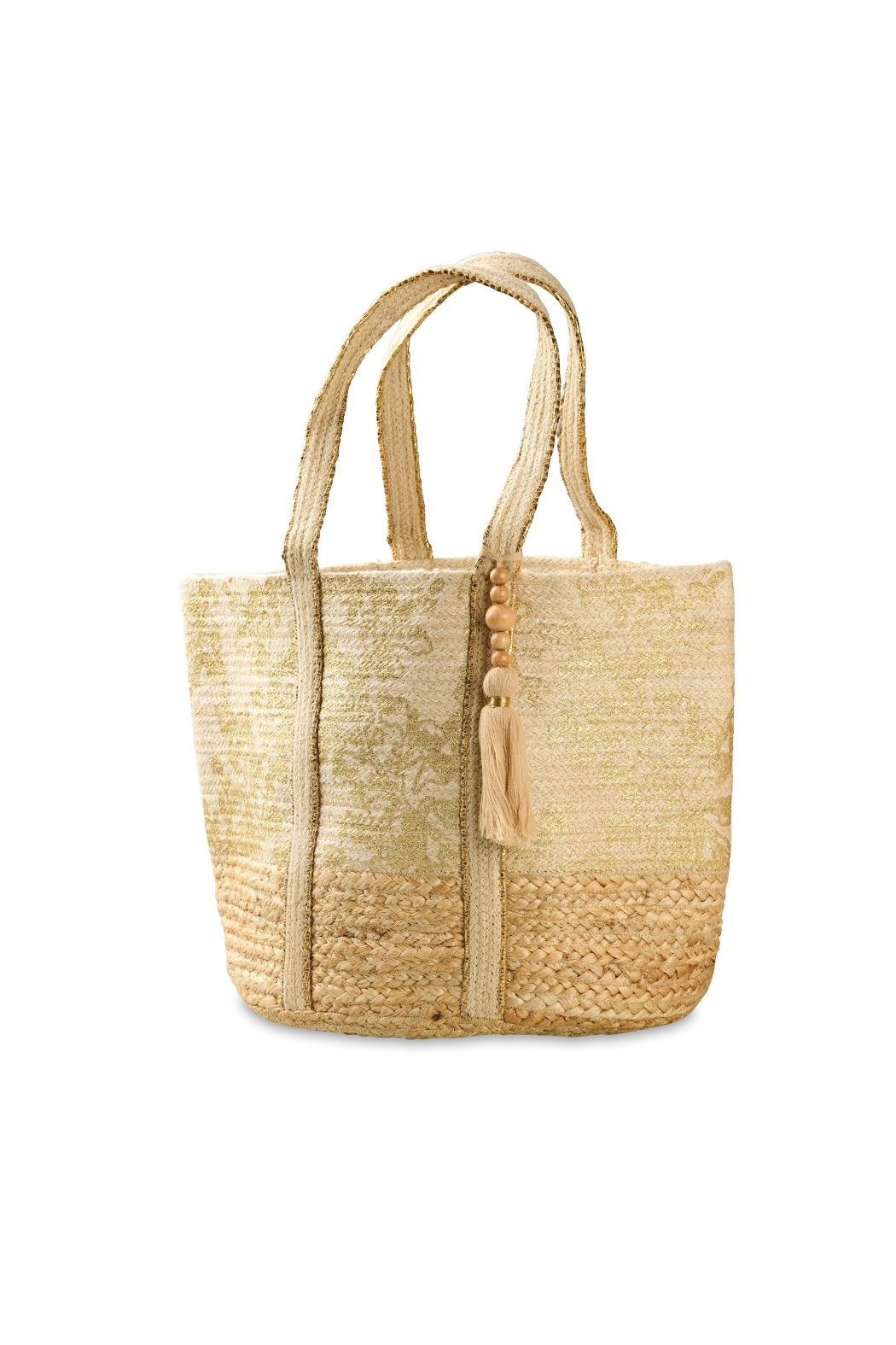 Gold Floral Jute Tote Bag