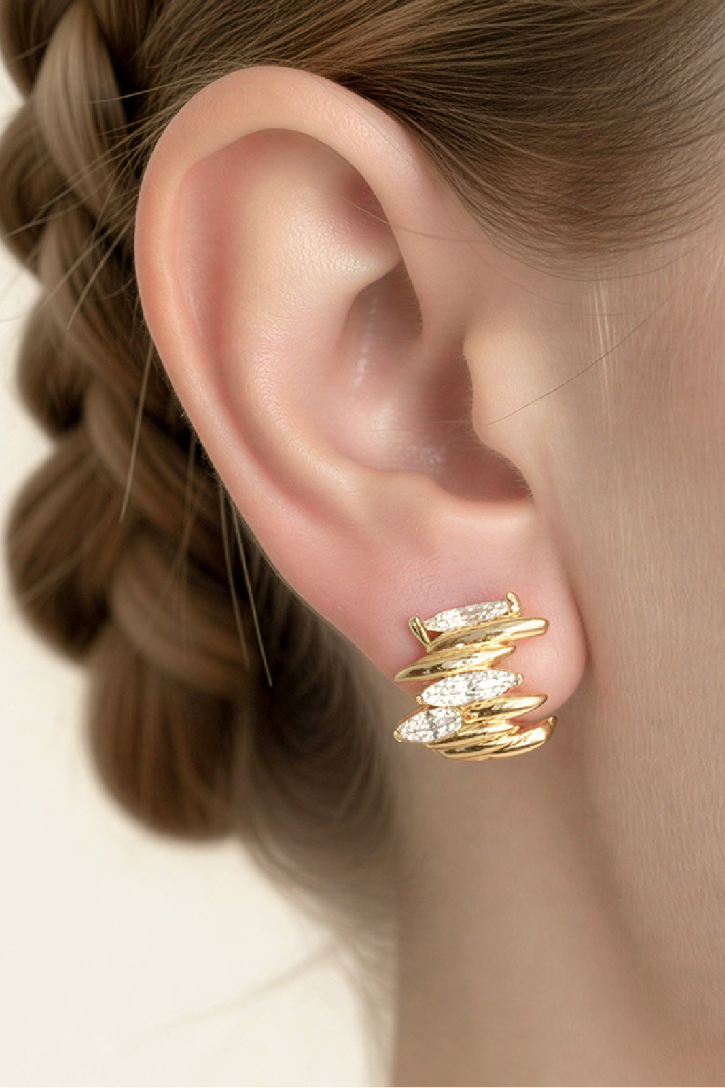 Gold Plated Stacked Marquis Earrings
