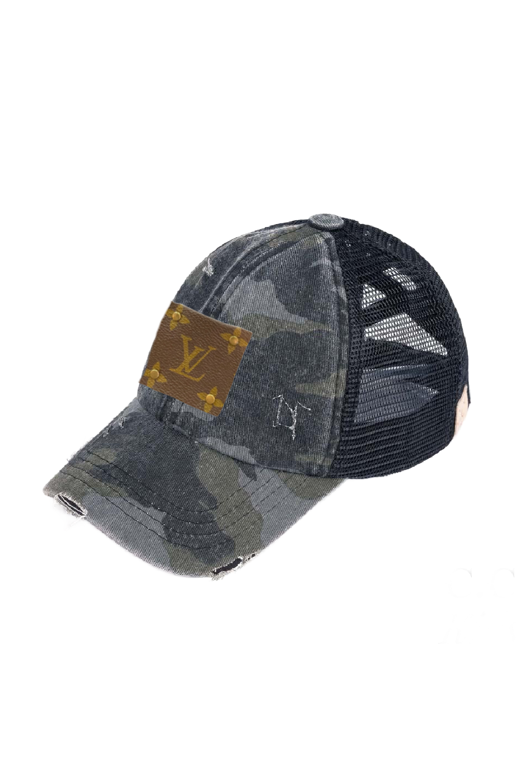 Upcycled Distressed Camouflage Trucker Cap