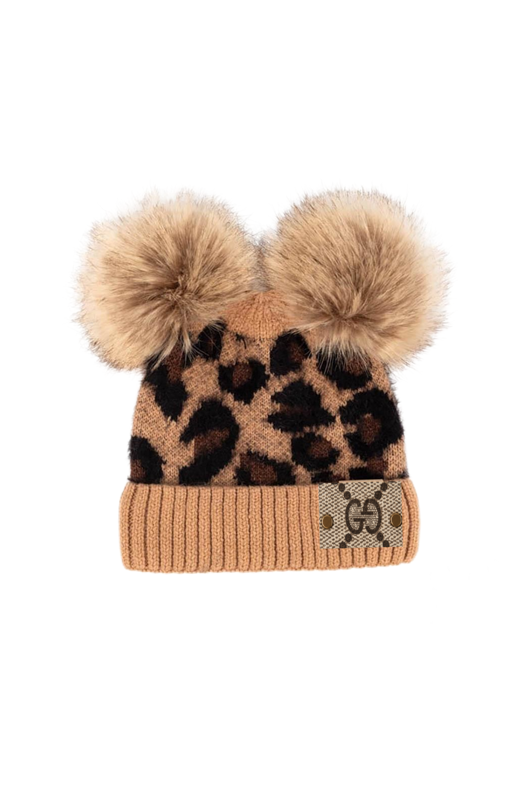 Upcycled GG Faux Fur Pom Leopard Baby Beanie