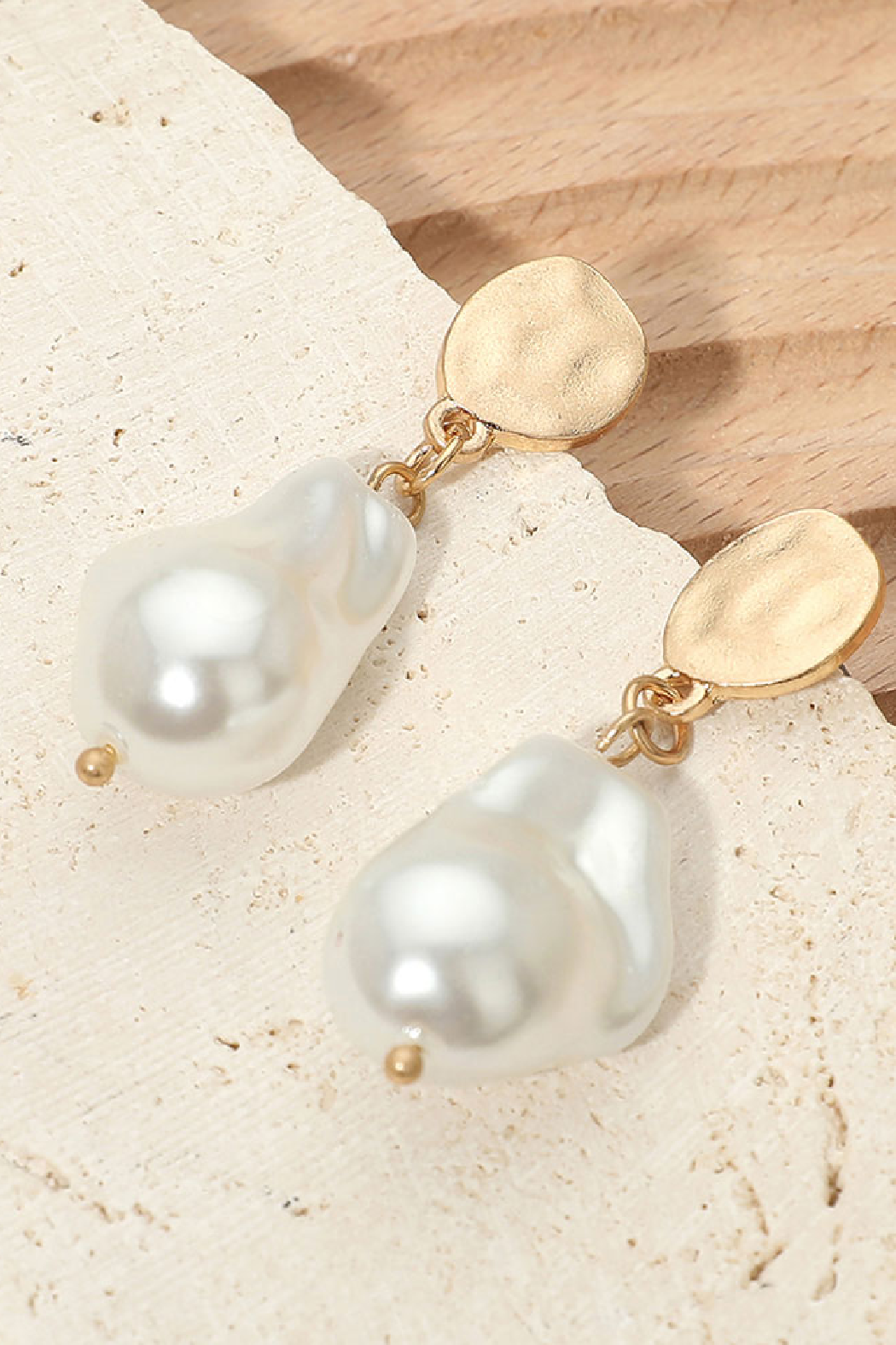 Gold Hammered and Pearl Earrings