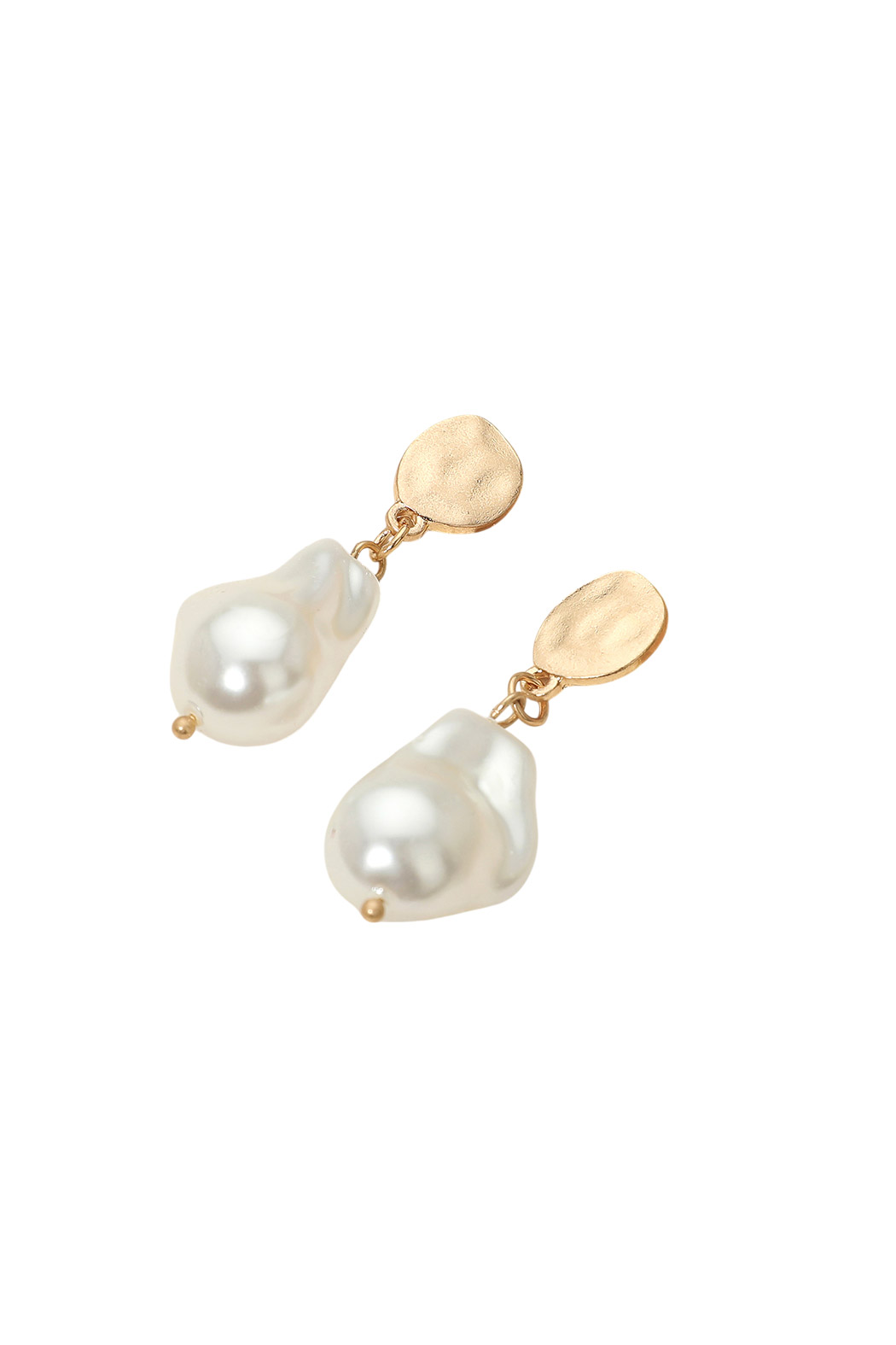 Gold Hammered and Pearl Earrings