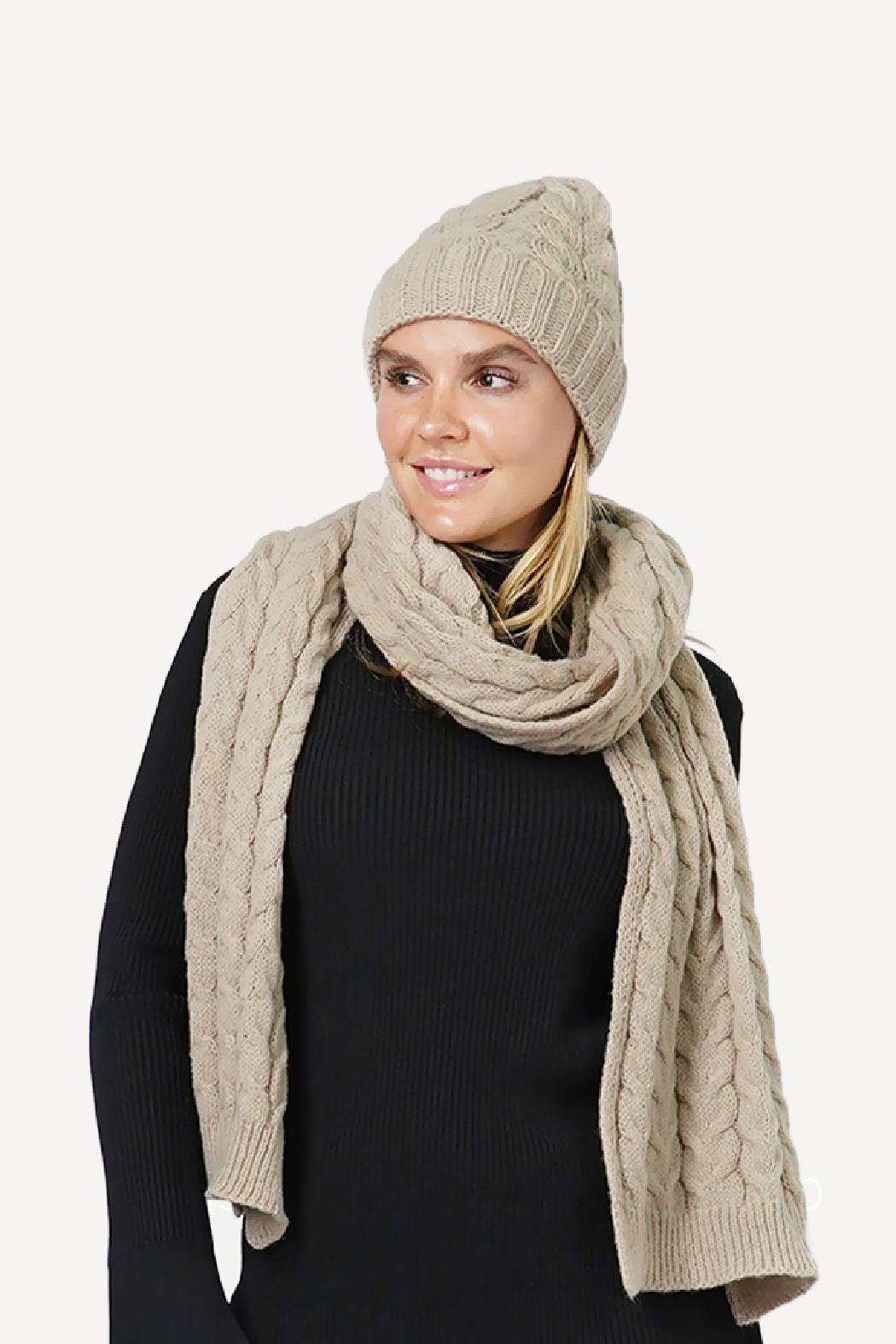 Cable Knit Beanie and Scarf Set