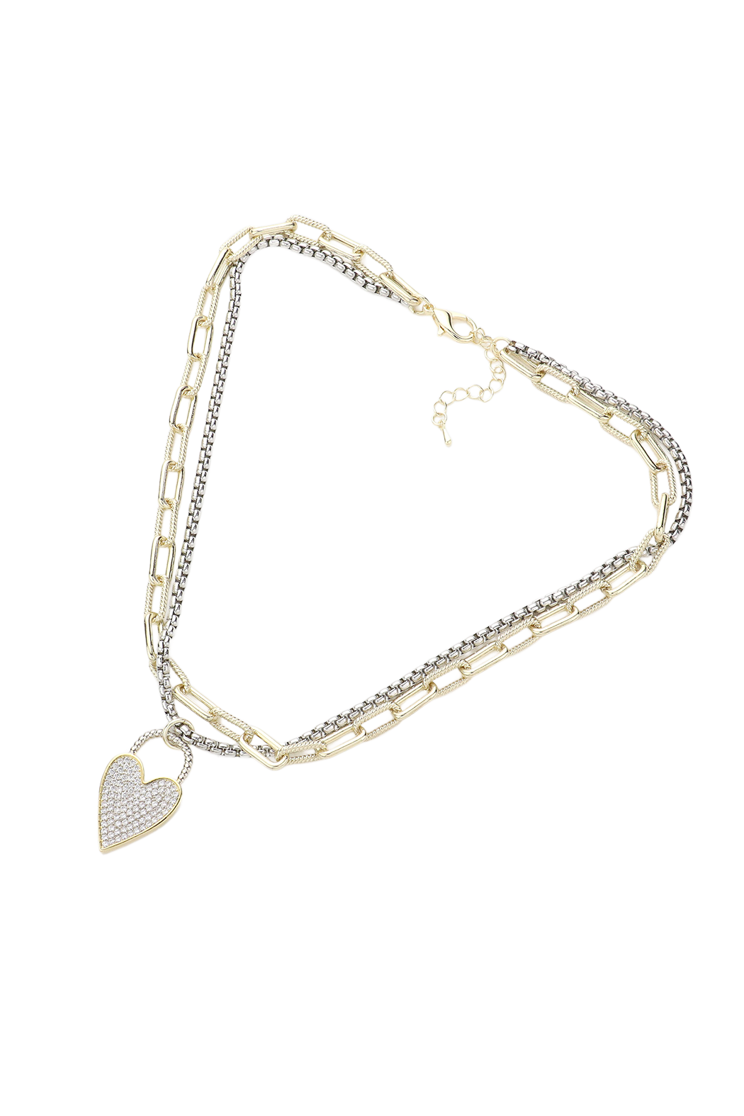 2 Tone Pave Heart Necklace