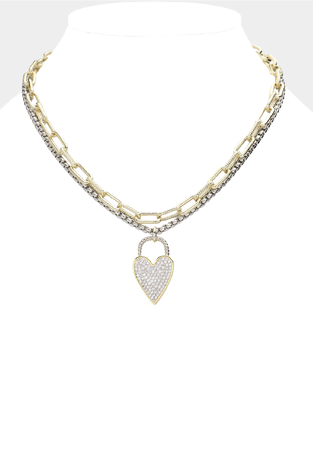 2 Tone Pave Heart Necklace