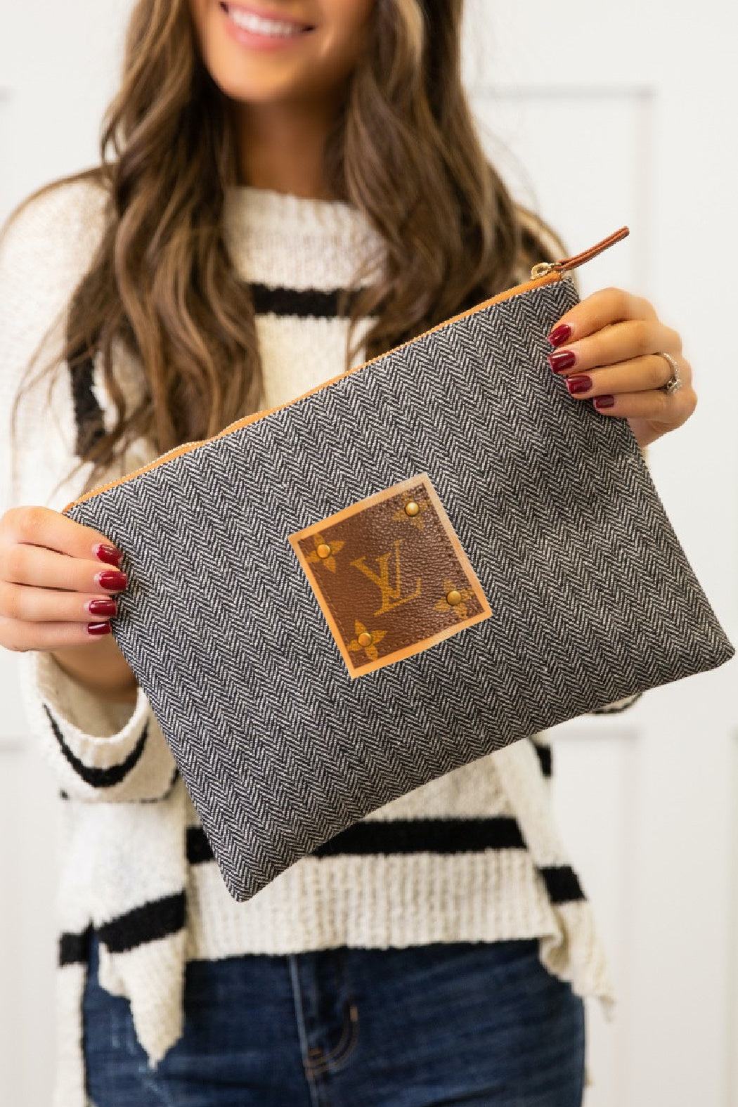 Upcycled Herringbone Zippered Pouch / Clutch