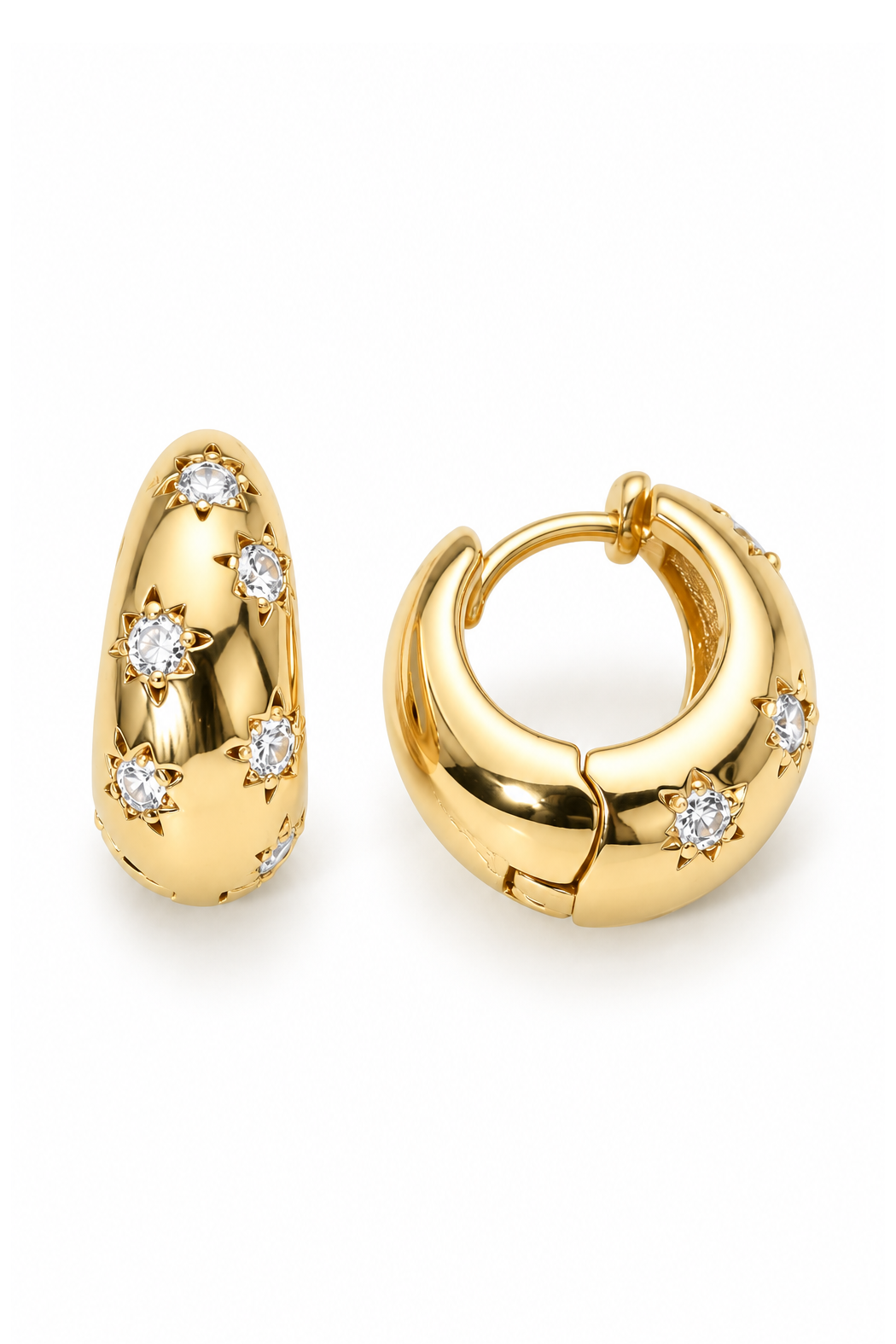 Gold Plated Cz Star Hoop Earrings