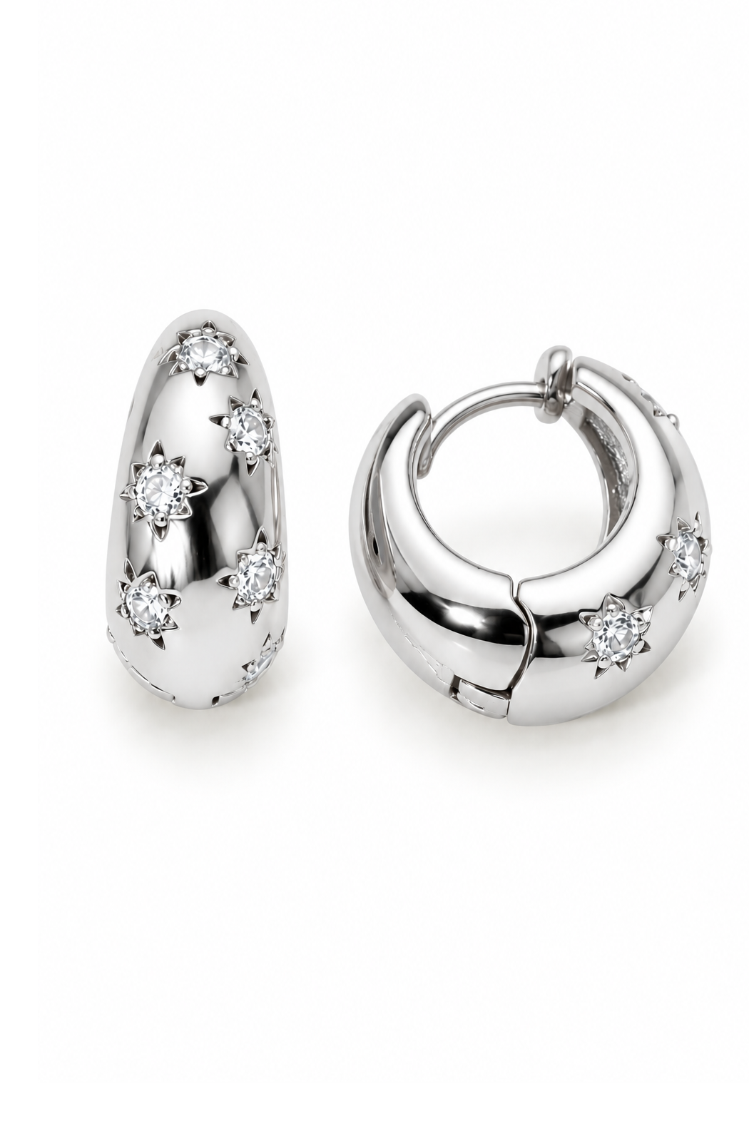 Gold Plated Cz Star Hoop Earrings