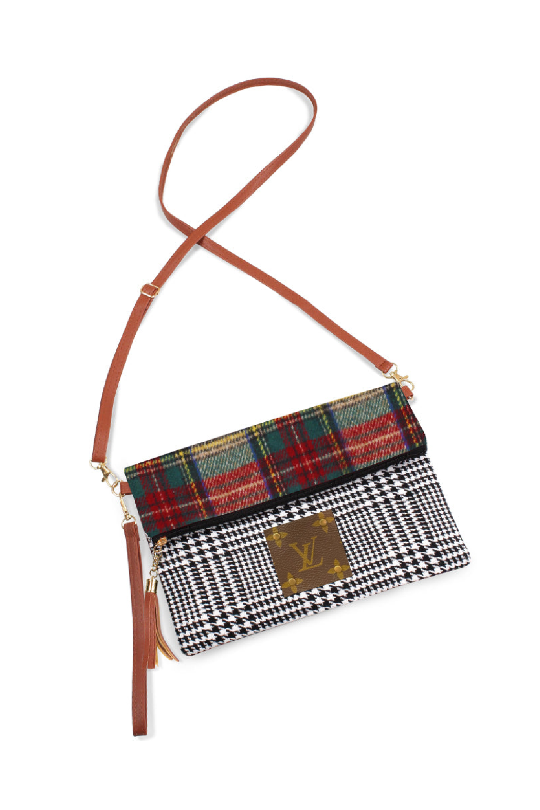Upcycled Tartan and Houndstooth Wristlet Crossbody Bag