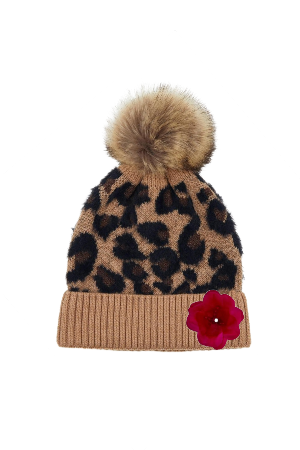 Rosey Leopard Pom Beanie