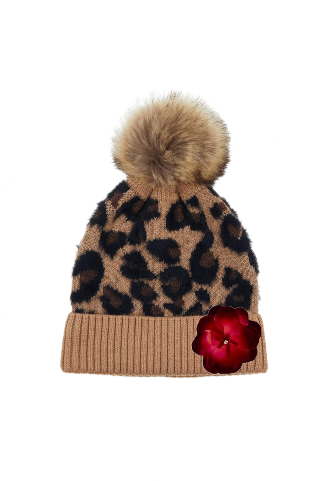 Rosey Leopard Pom Beanie