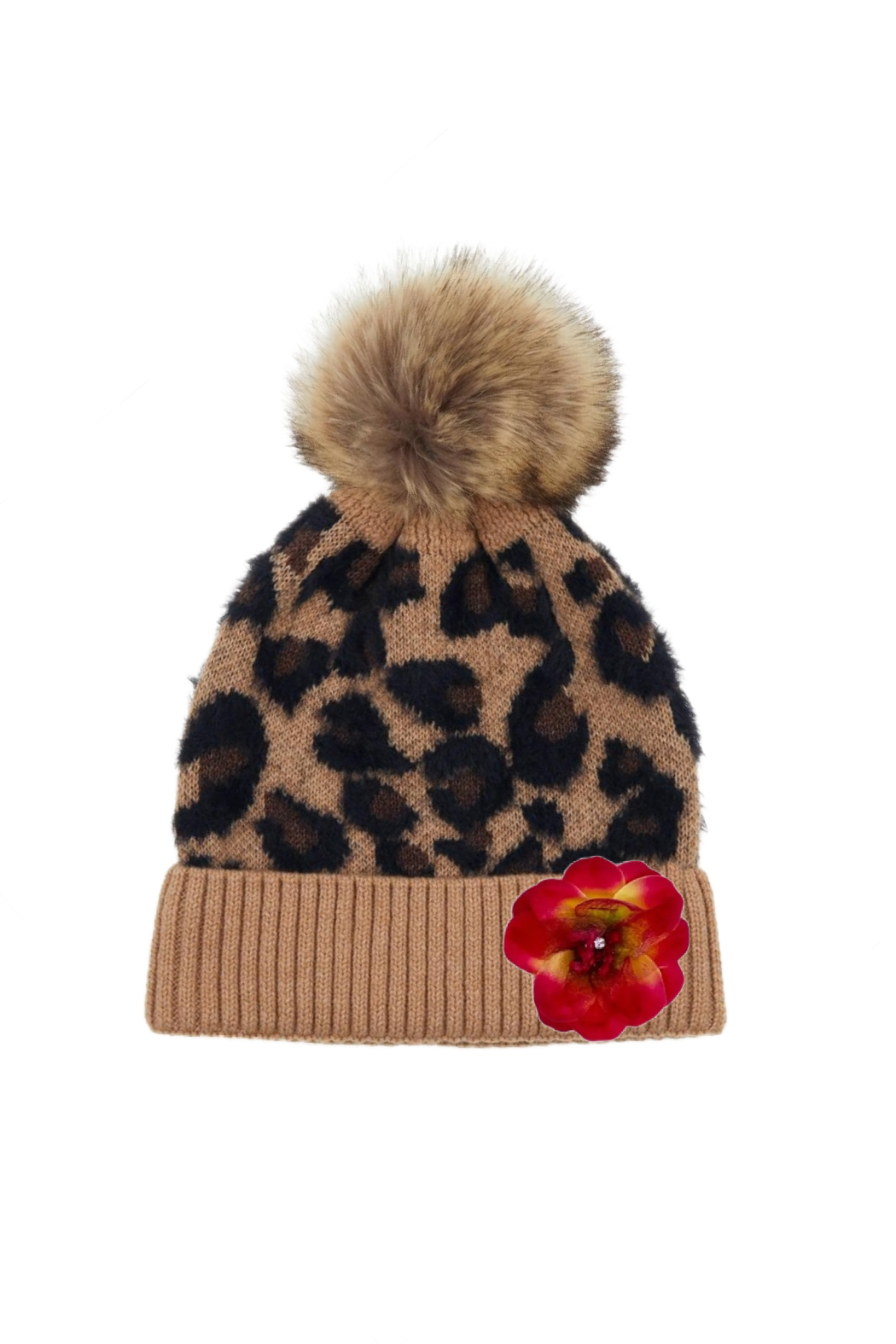 Rosey Leopard Pom Beanie