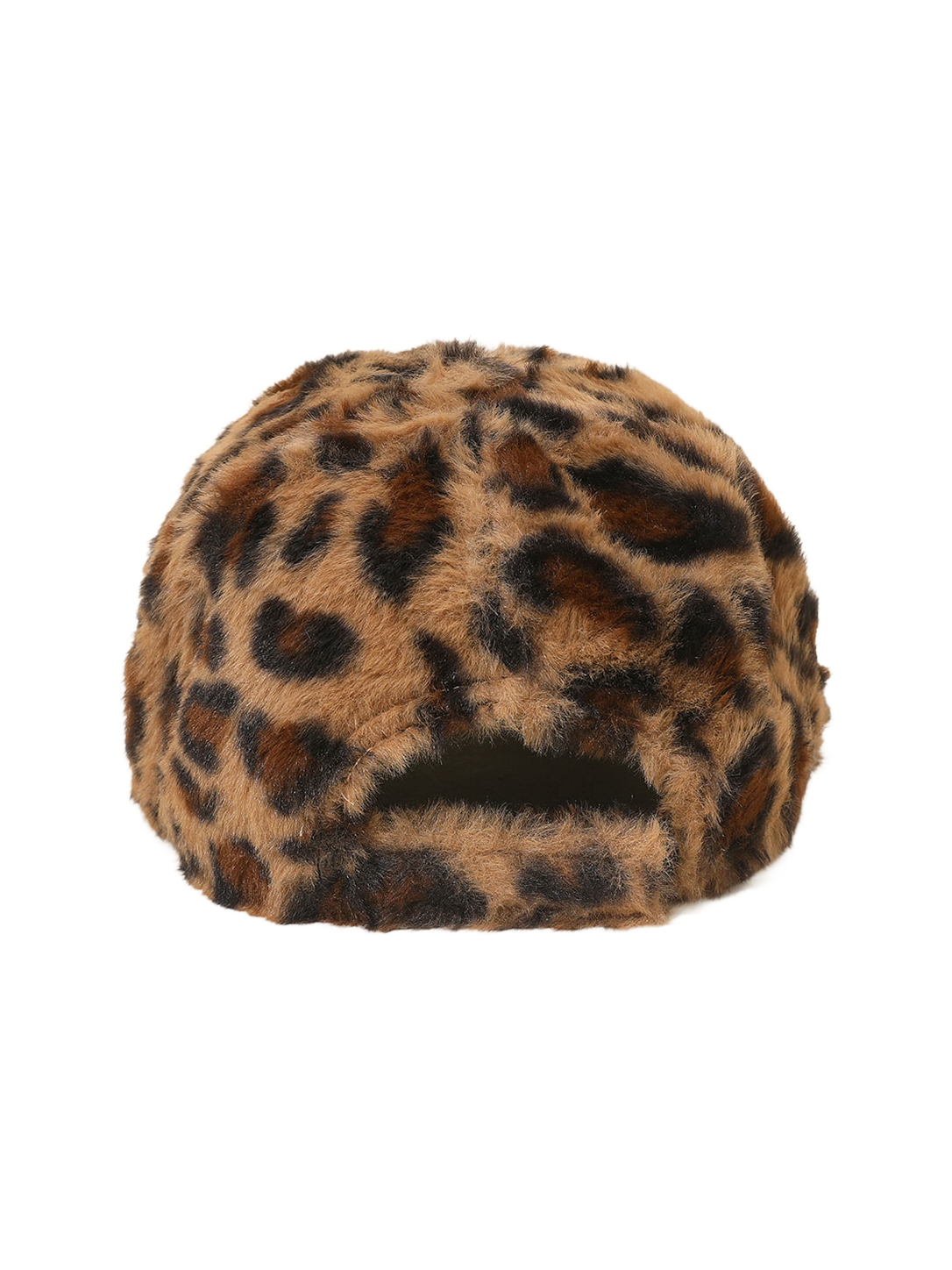 Leopard faux fur baseball cap with dense textured top and curved visor