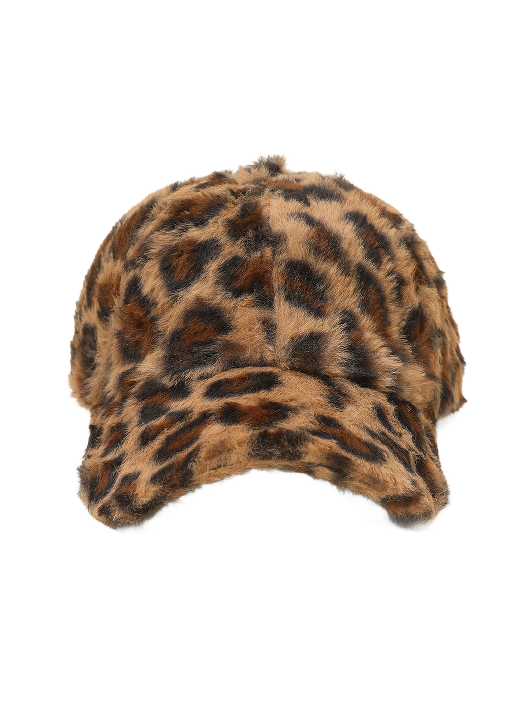 Leopard faux fur baseball cap with fuzzy allover spots and curved brim
