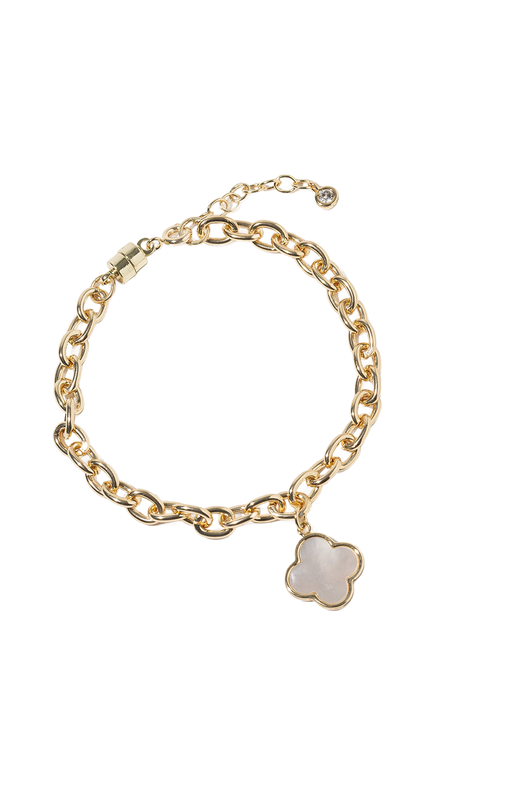 Gold Plated Magnetic Mother of Pearl Clover Bracelet
