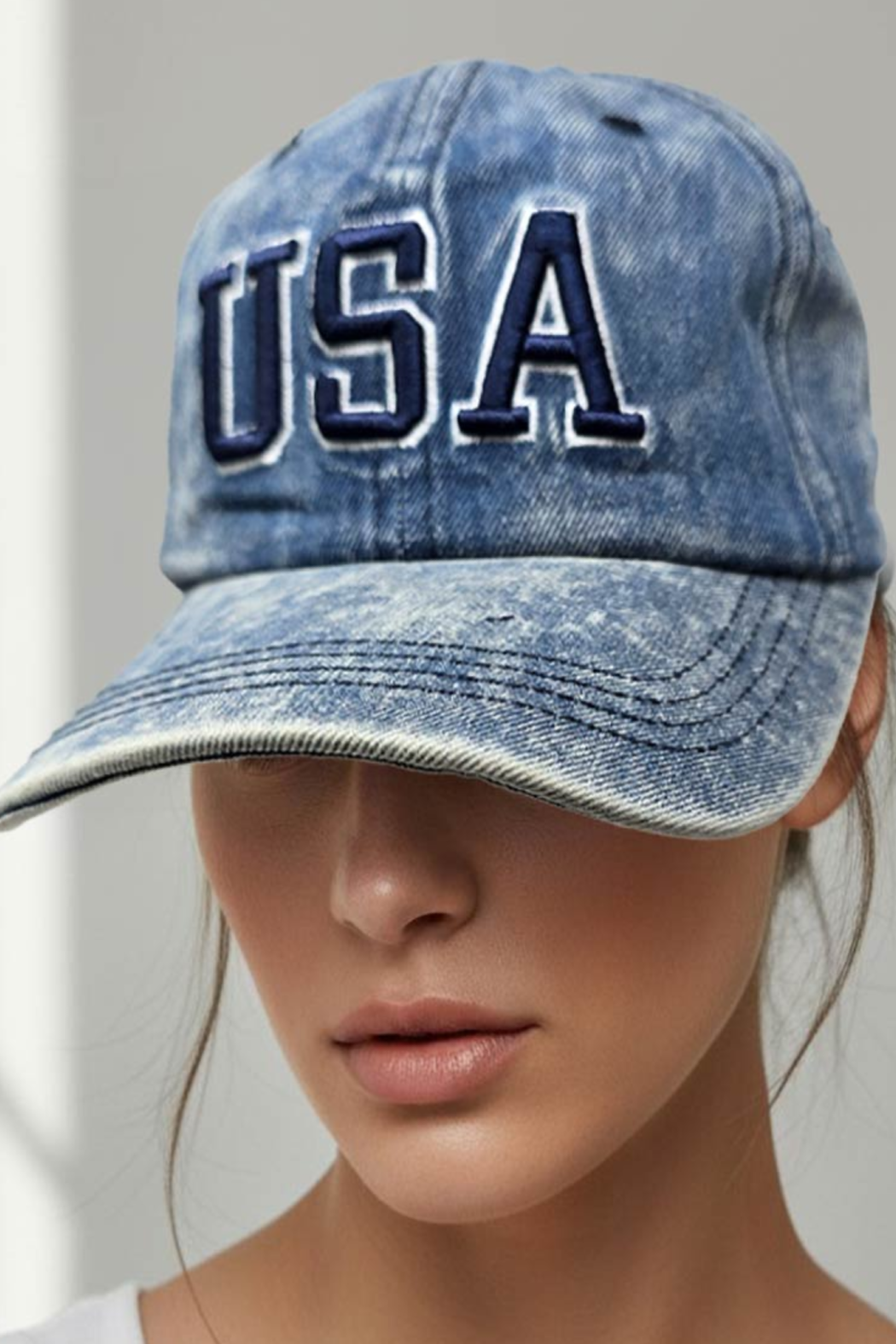 Distressed Embroidered USA Cap