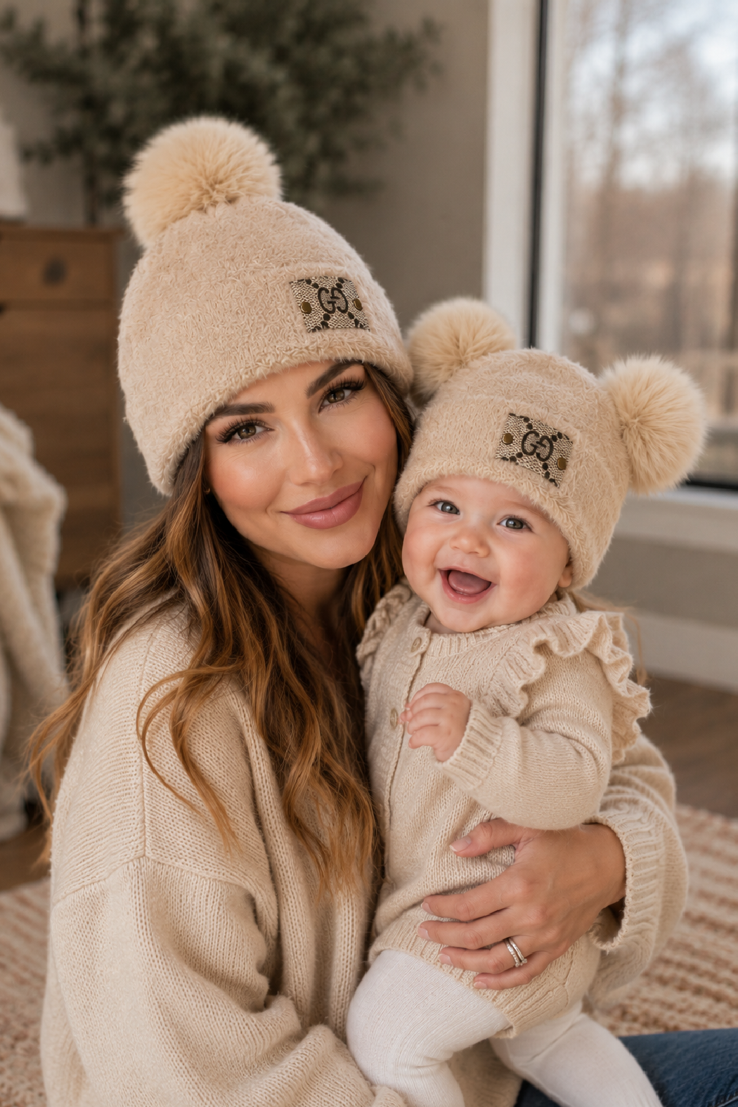 Upcycled GG Chenille Pom Baby Beanie