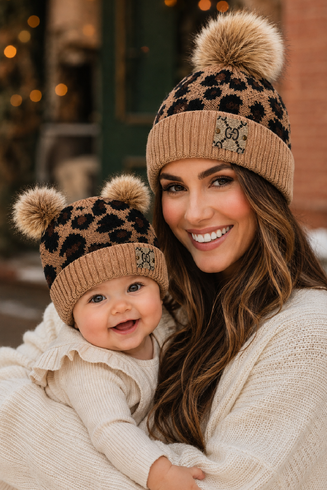 Upcycled GG Faux Fur Pom Leopard Baby Beanie