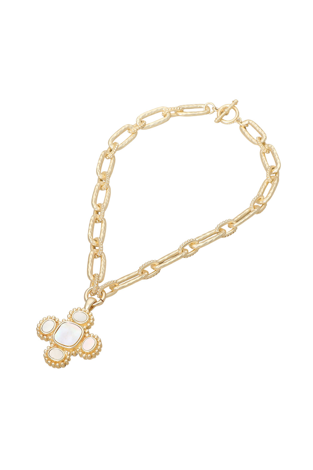 Gold Plated Mother of Pearl Cross Necklace