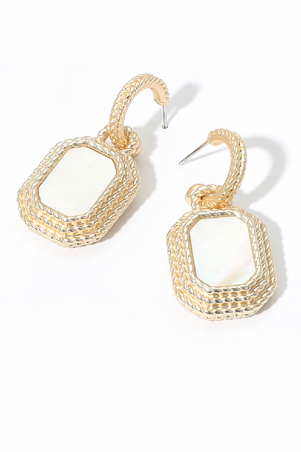 Gold Plated Pearl Octagon Earrings