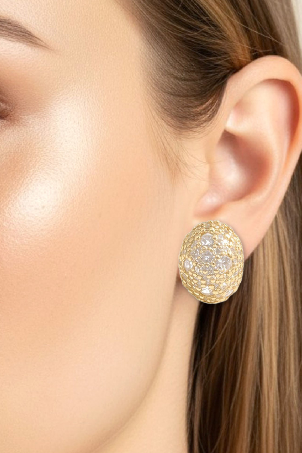 Gold Plated Sparkling Oval Earrings