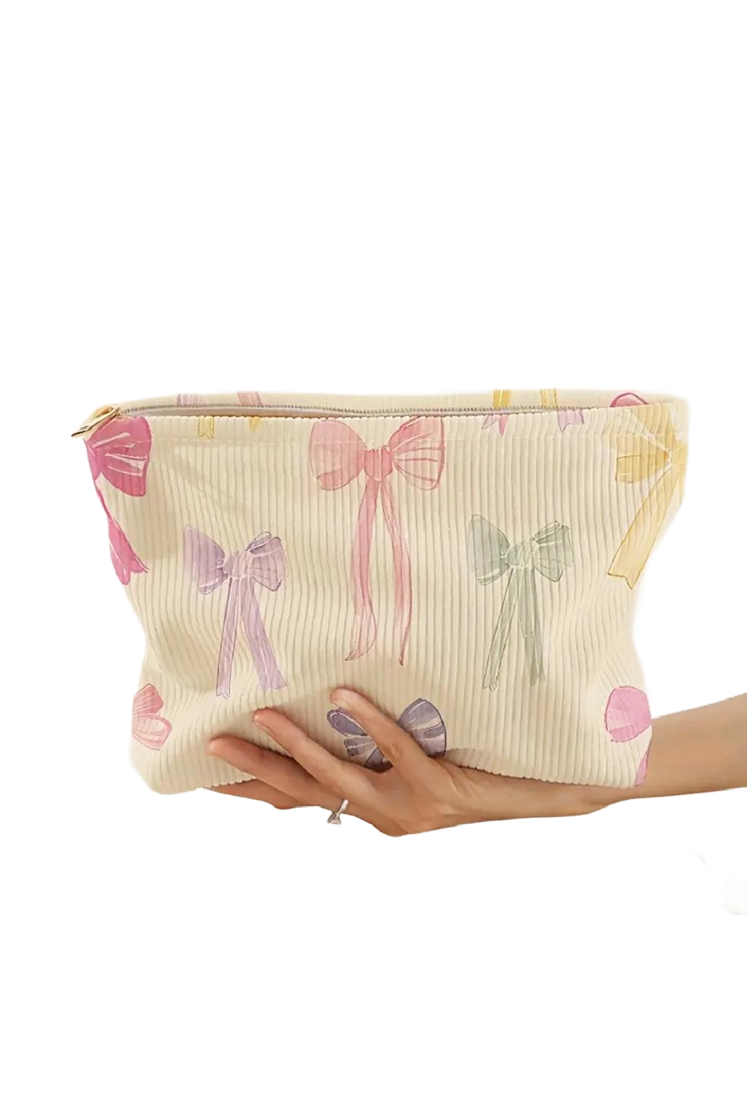 Corduroy Cherries and Bows Printed Pouch