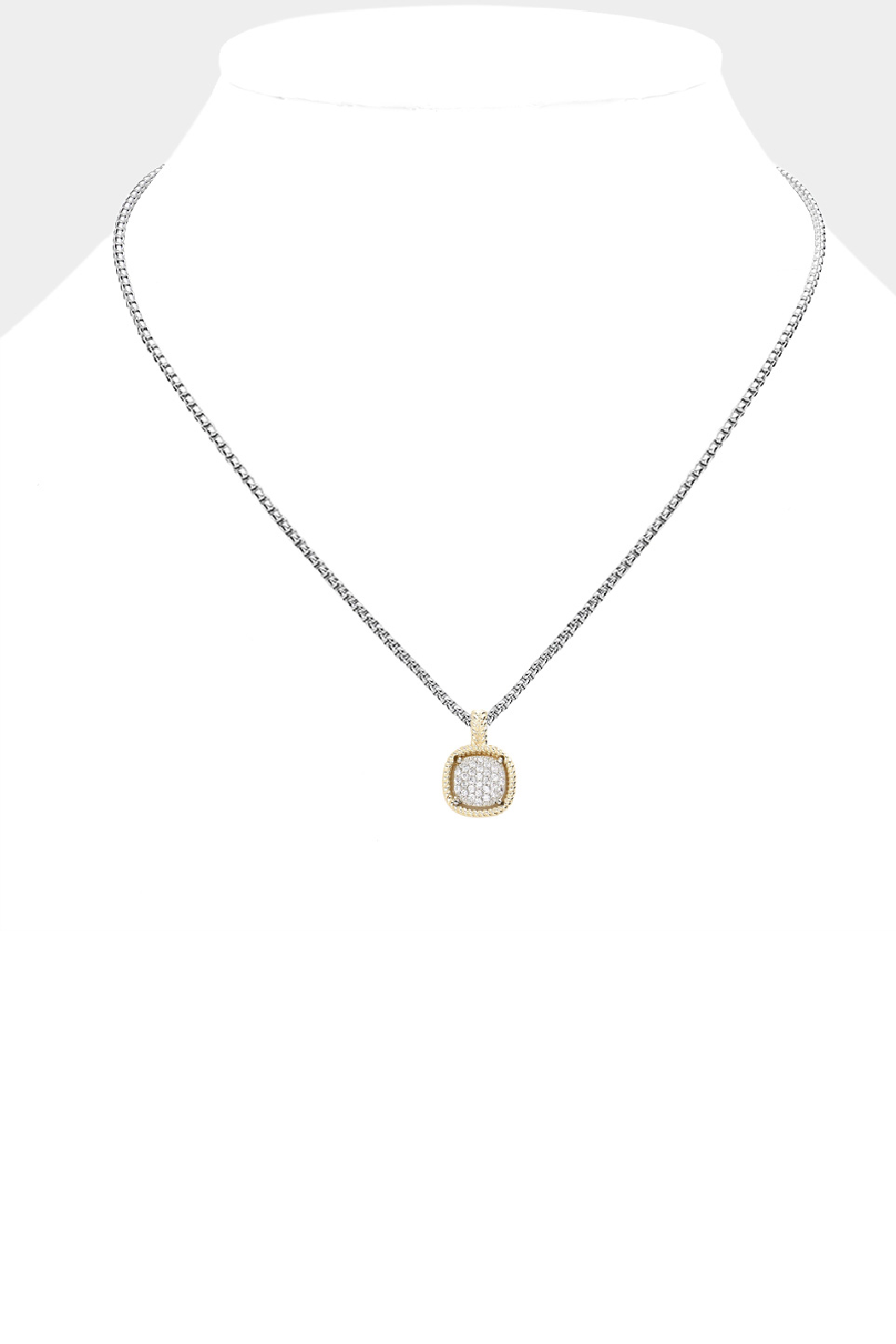 2 tone, square pave pendant on silver chain
