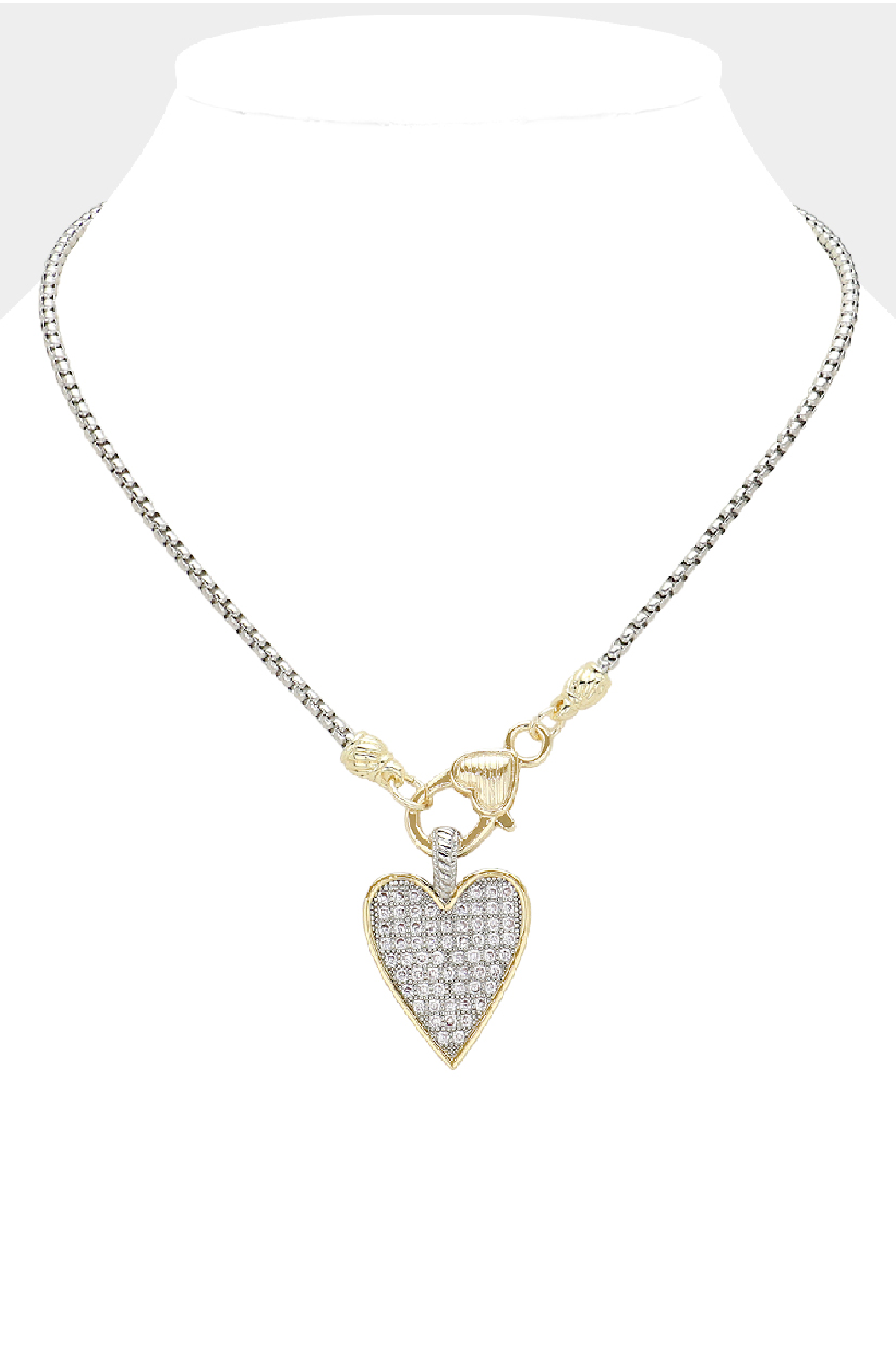 2 Tone Gold Plated CZ Heart Necklace