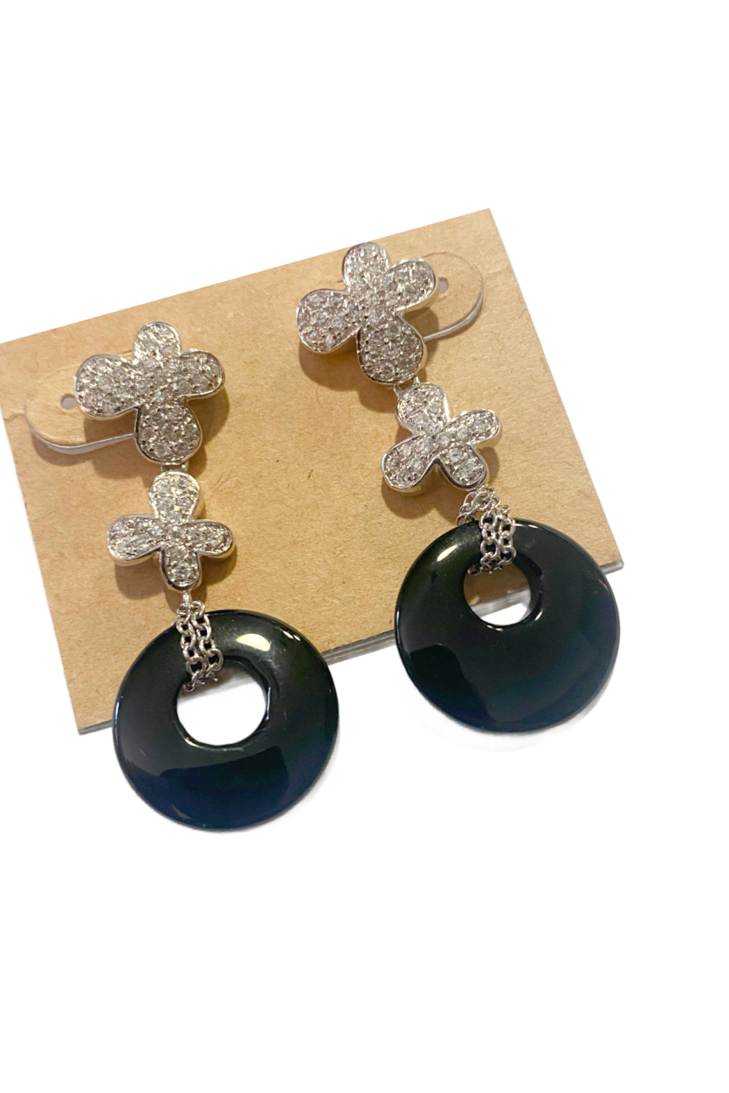 Pave Flowers and Onyx Earrings