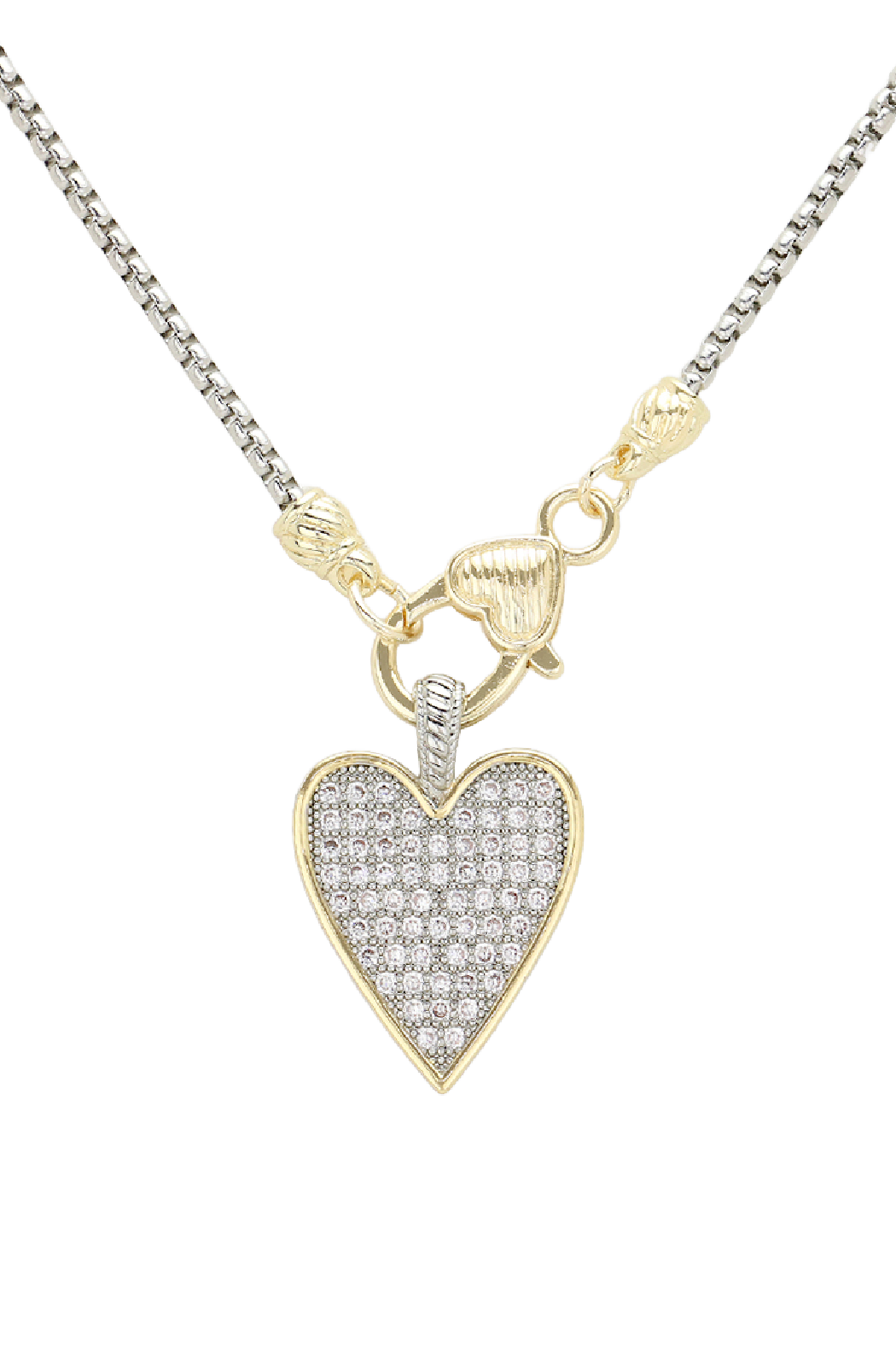 2 Tone Gold Plated CZ Heart Necklace