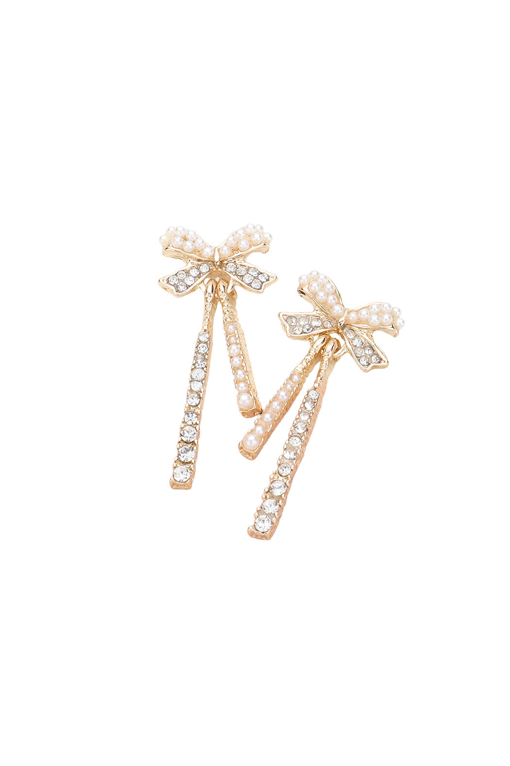 Pearl and Crystal Dangle Bow Earrings