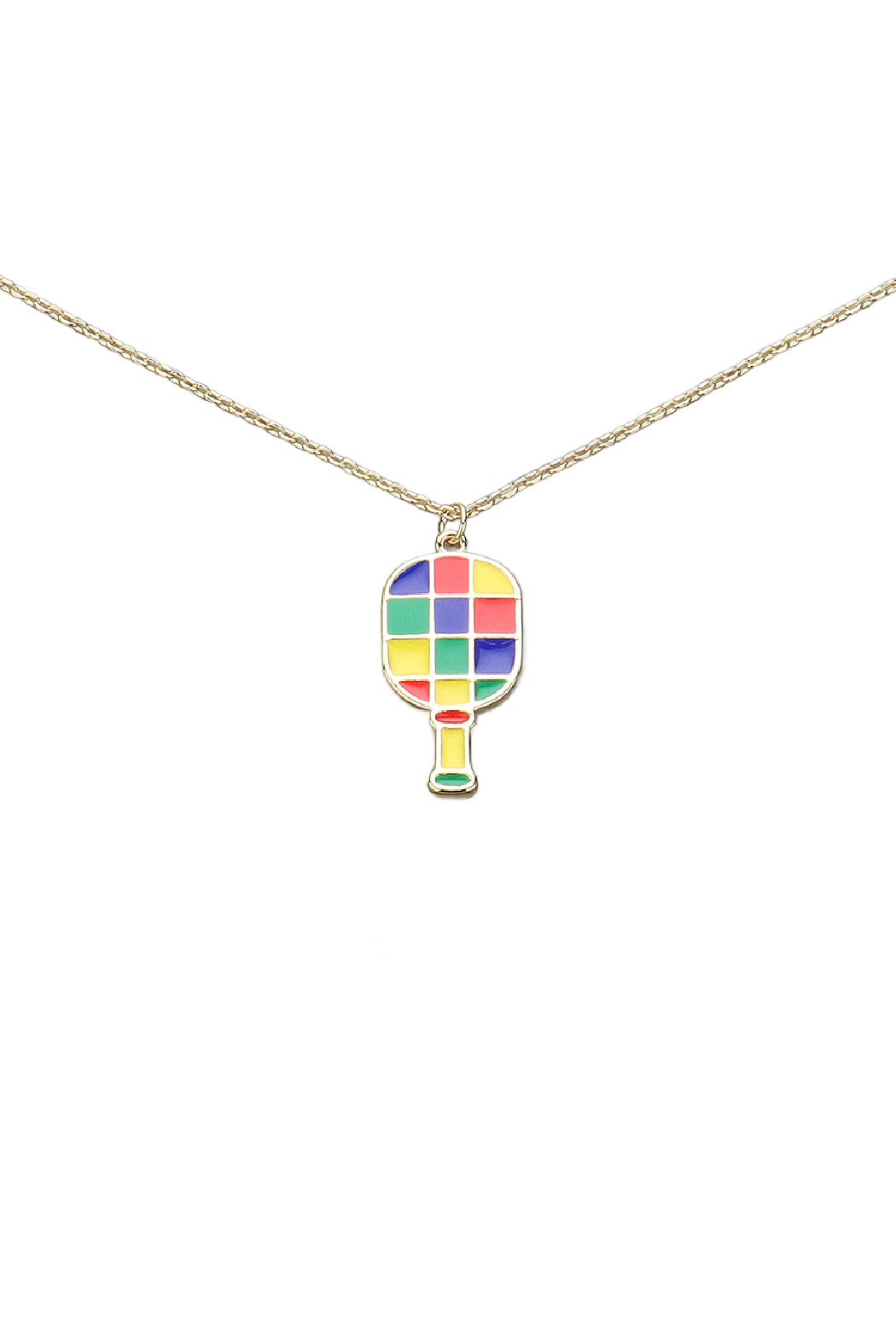 Enamel Checker Pickleball Paddle Necklace