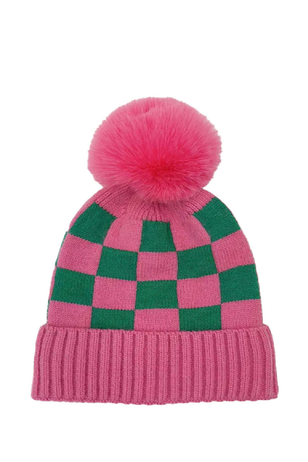 Pink and Green Checkered Beanie