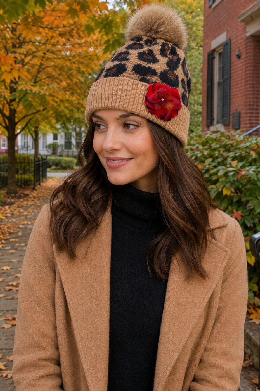 Rosey Leopard Pom Beanie