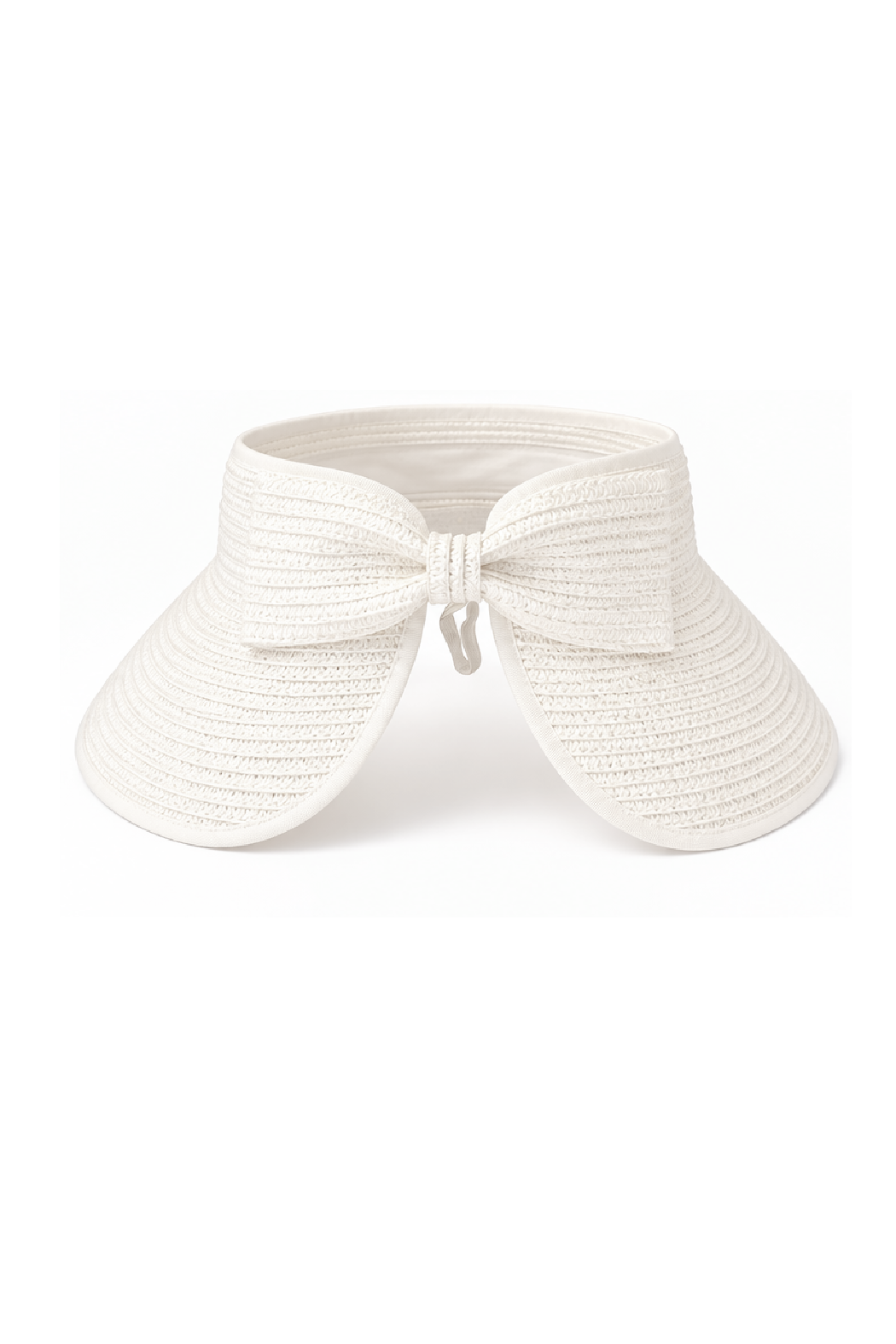 Cream straw visor with back tie bow and curved front brim