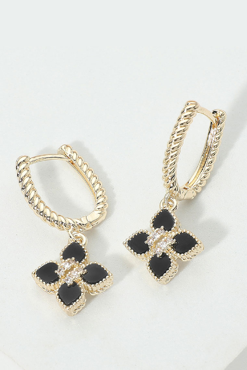 Gold Plated Black Clover Earrings