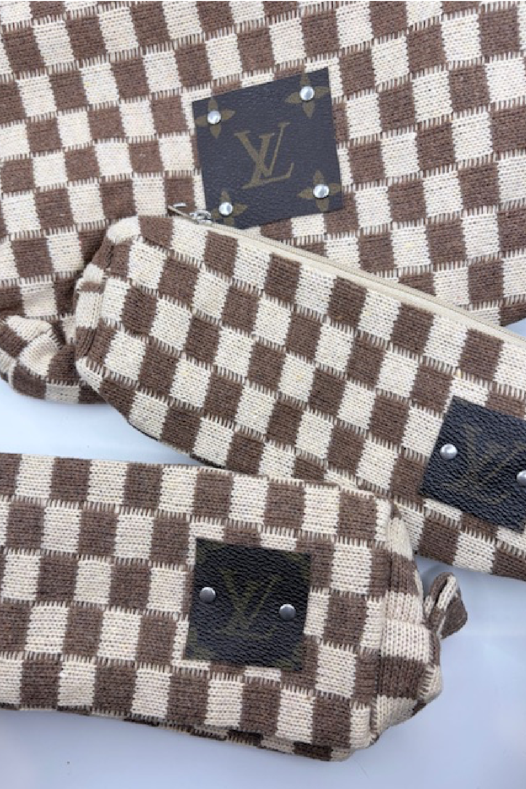 Set of 3 Upcycled Checkered Travel Pouch