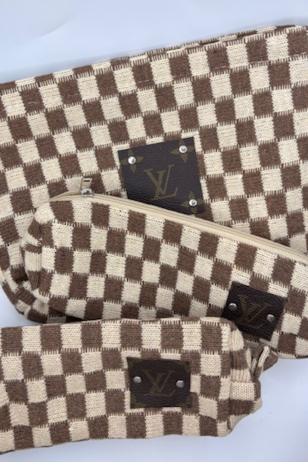 Set of 3 Upcycled Checkered Travel Pouch