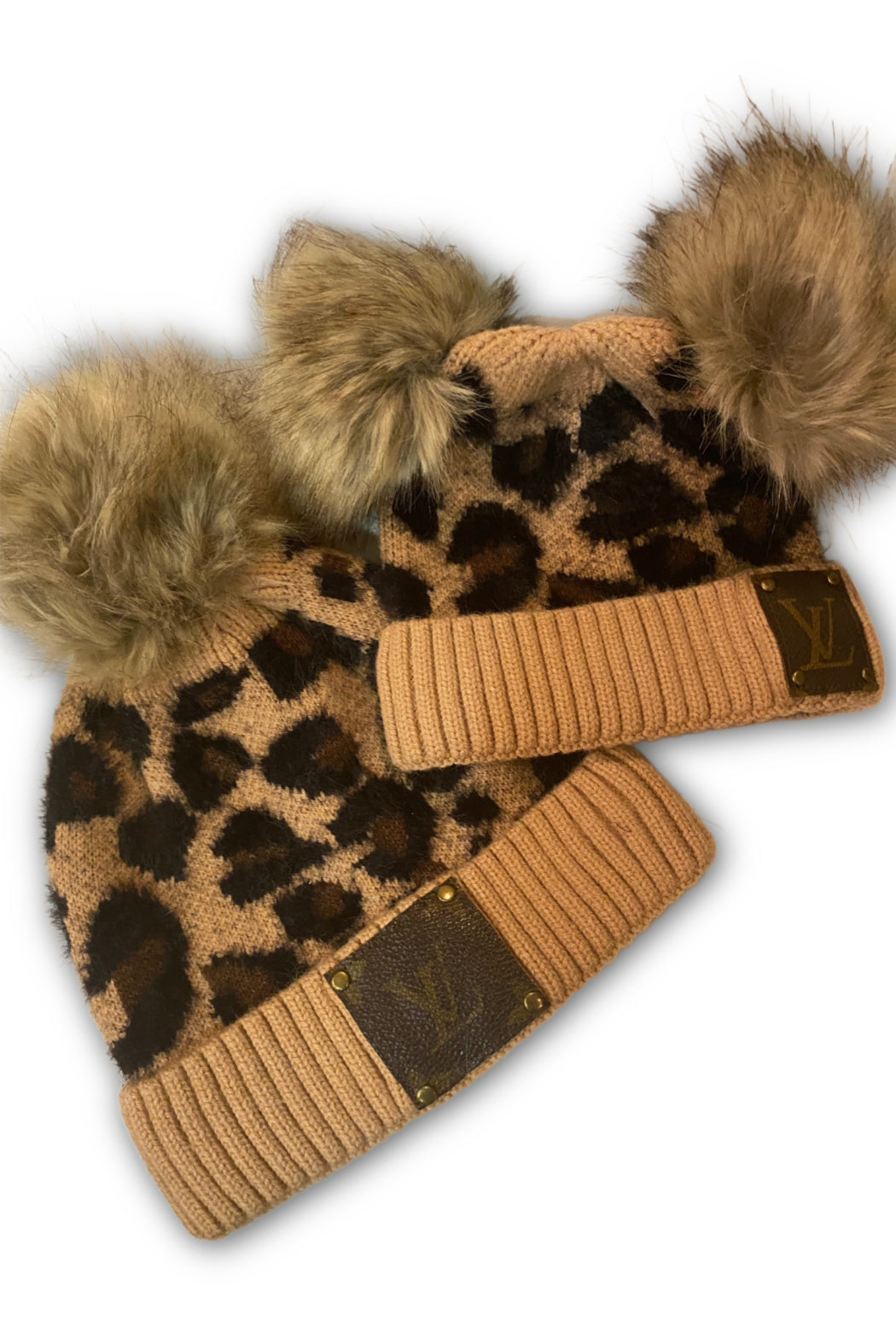 Set of 2 Upcycled Leopard Beanies