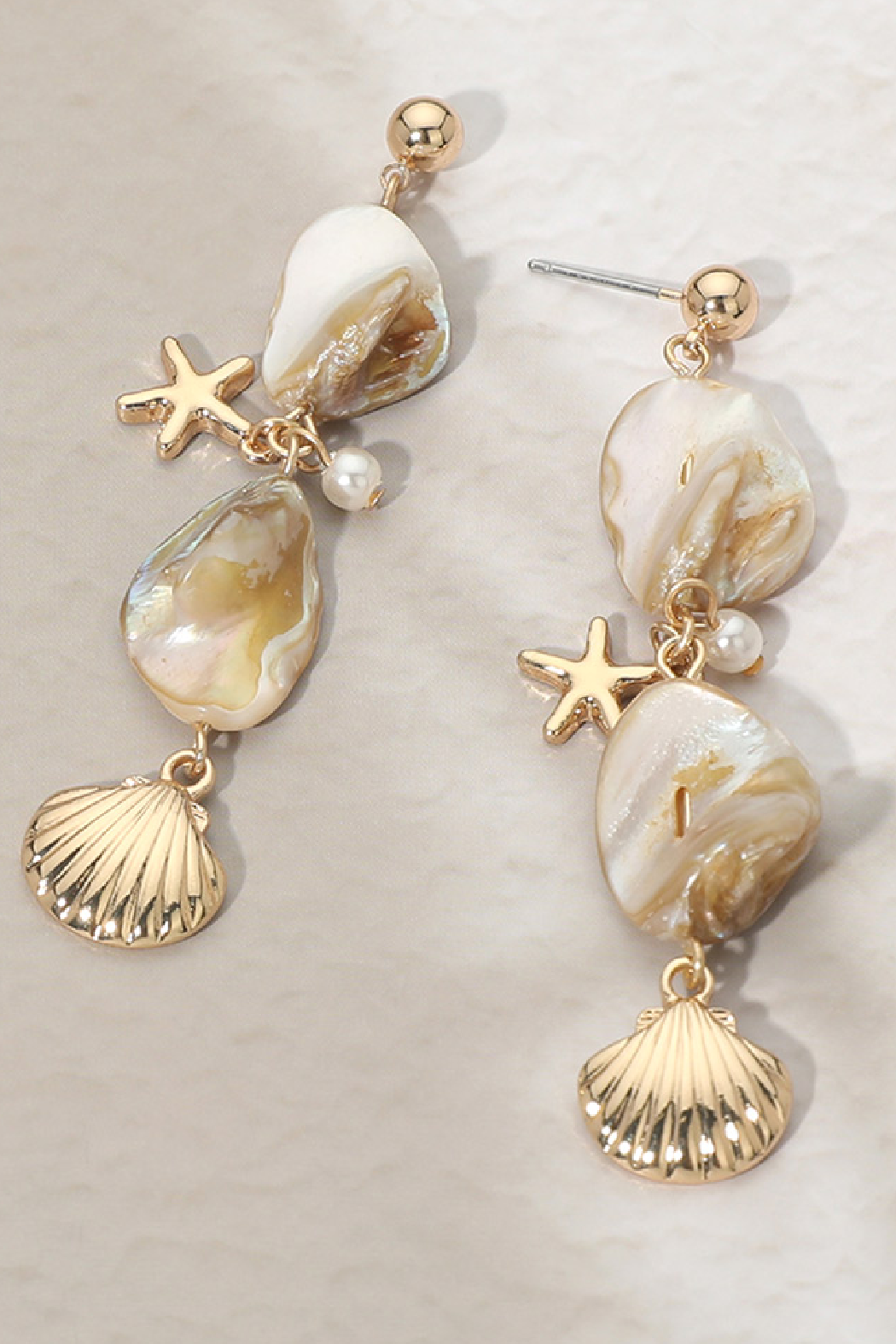 Shell Bead and Scallop Earrings