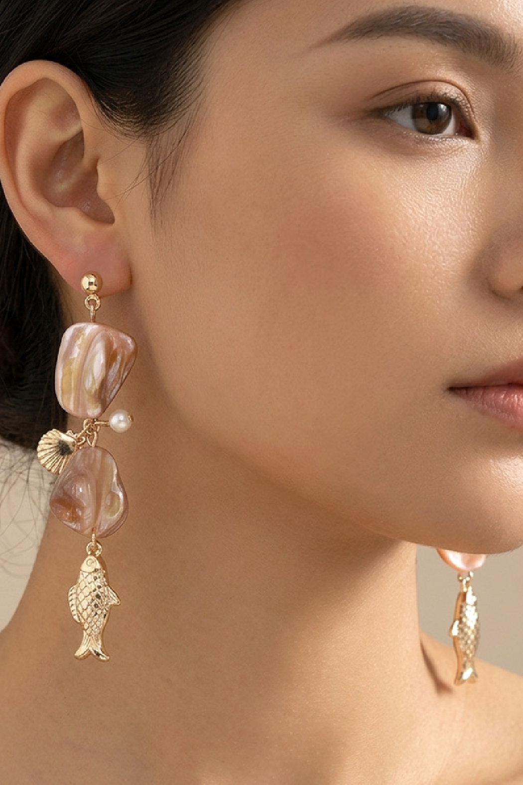 Shell Bead and Fish Earrings