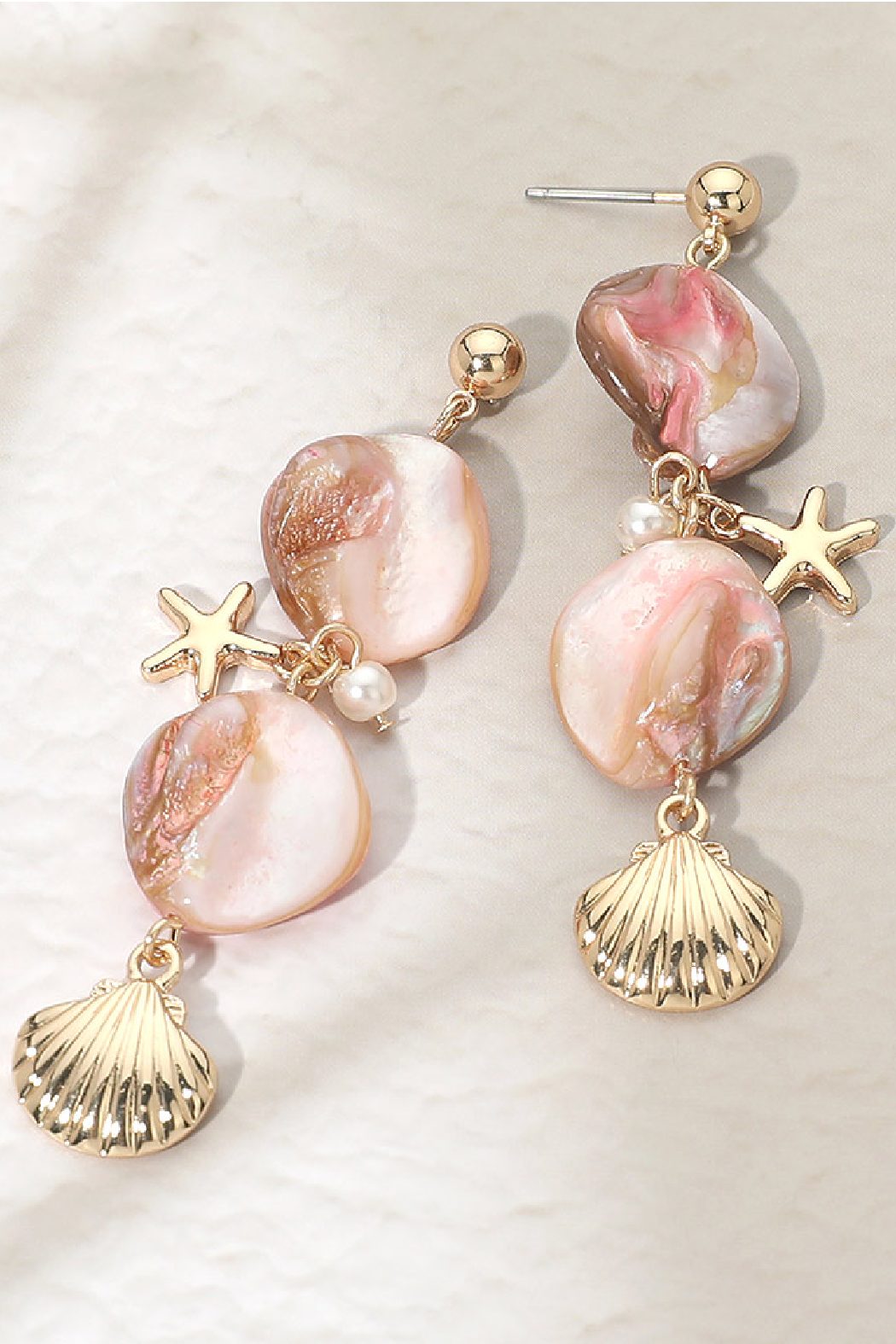 Shell Bead and Scallop Earrings