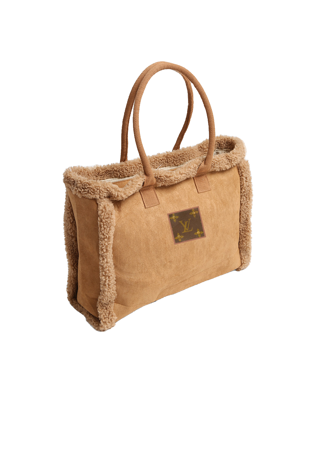 Upcycled Sherpa Border Suede Tote